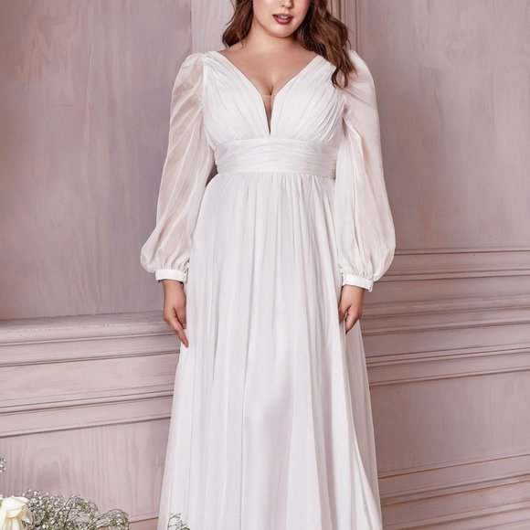 OFF WHITE WEDDING BRIDAL EVENING A-LINE CHIFFON LONG SLEEVE BRIDAL GOWN  CD0192 - Picture 9 of 9